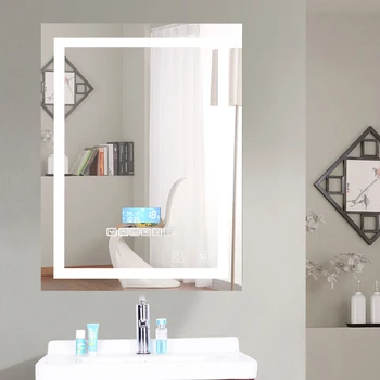 

1Pc LED Light Tempered Glass Bathroom Anti-fog Temperature display Backlit With Touch Button Makeup Mirror Aluminium Frame HWC