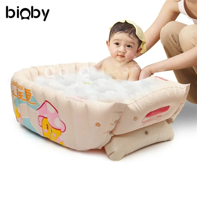 

Safe PVC Inflatable Baby Tub Portable Baby Shower Washbowl Kids Bathtub Child Newborn Swimming Bath Pool 91x61x29cm Beige