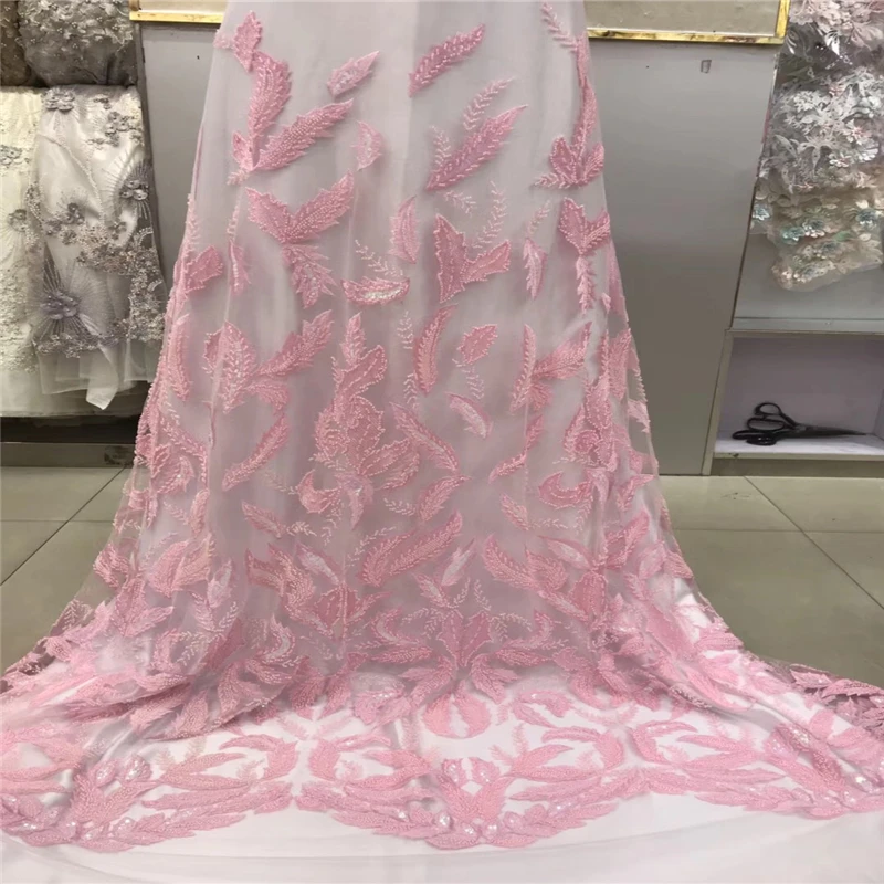 

2018 Latest French Nigerian Laces Fabrics High Quality Tulle African Laces Fabric Wedding African French Tulle Lace Peach