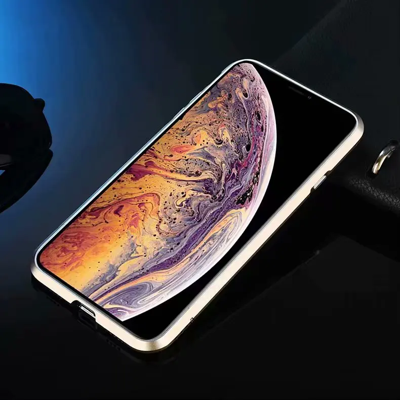 Высококачественный Роскошный Алюминиевый металлический бампер для iPhone XS Max X противоударный защитный чехол с металлической кнопкой - Цвет: Gold