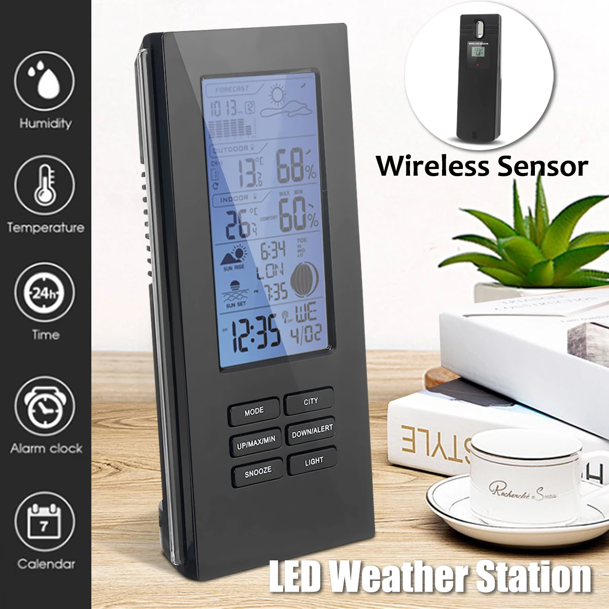 

Blue LED Digital Wireless Weather Station Indoor Outdoor Frost Alert LCD + Sensor Temperature Humidity Barometer RCC