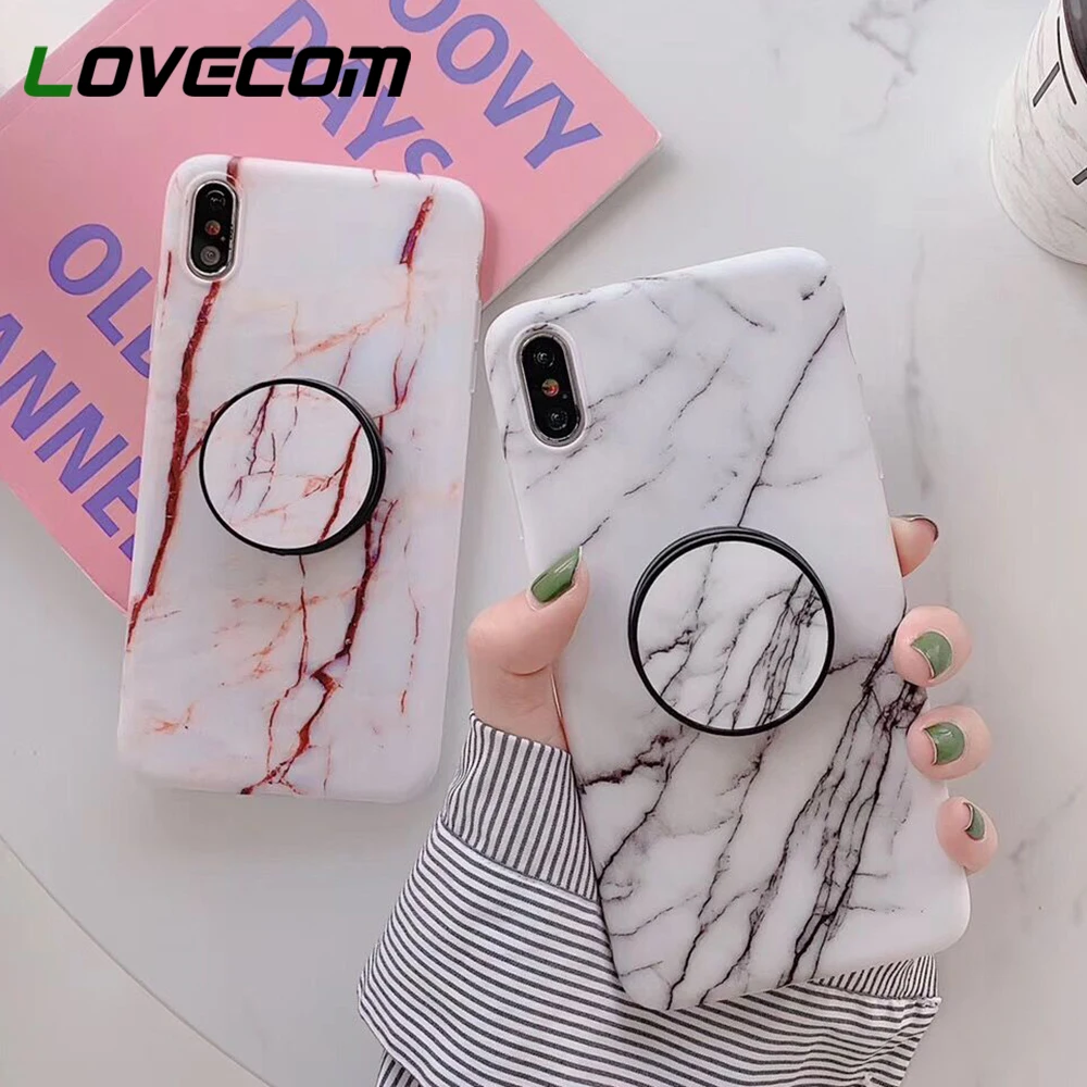 

LOVECOM New Marble Grip Holder Foldable Kickstand Phone Case For iPhone XR XS Max XS 6 7 8 Plus Soft IMD Phone Protector Cover