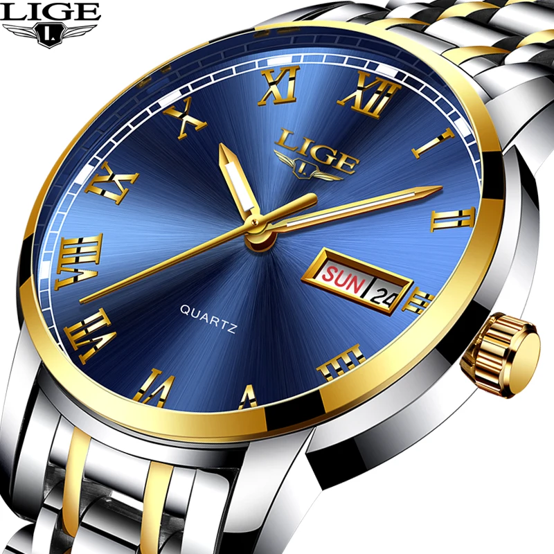 

LIGE Brand Fashion Casual Business Watches Men Calender Clock Man Full Stainless Steel Waterproof Quartz Watch Men Wristwatch