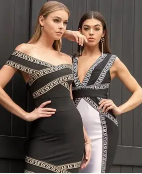 

Host Party Fashion Sexy Women Bandage Dress Hollow Out Off The Shoulder V-neck Backless celebrity body con dresses wholesale