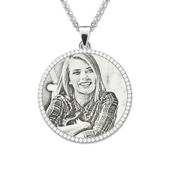 

AILIN Photo Engraved Necklace Sterling Silver Birthstone Mother Jewelry Custom Memorial gift