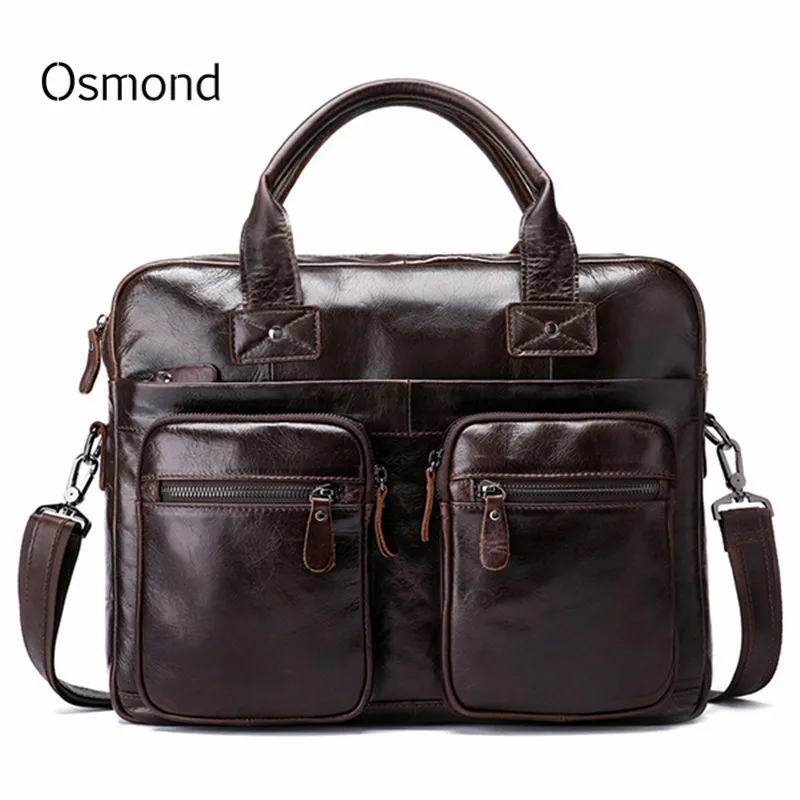 

Osmond Men's Genuine Leather Briefcase Male Cowhide Leather Laptop Bag Men Travel Tote Messenger crossbody Bag Vintage Briefcase