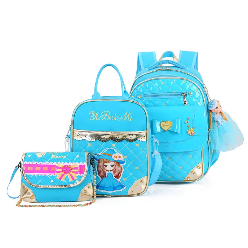 Для девочек Детский Школьный Рюкзак Ортопедические Мультфильм школьная сумка В стиле принцессы рюкзак для лука Высокое качество нейлон дети сумки - Цвет: blue