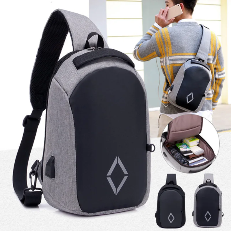 

Men's USB Charging Chest Bag Multifunction Crossbody Bags Fashion Polyester Shoulder Bags For Teenages 2019 Travel New Arrival