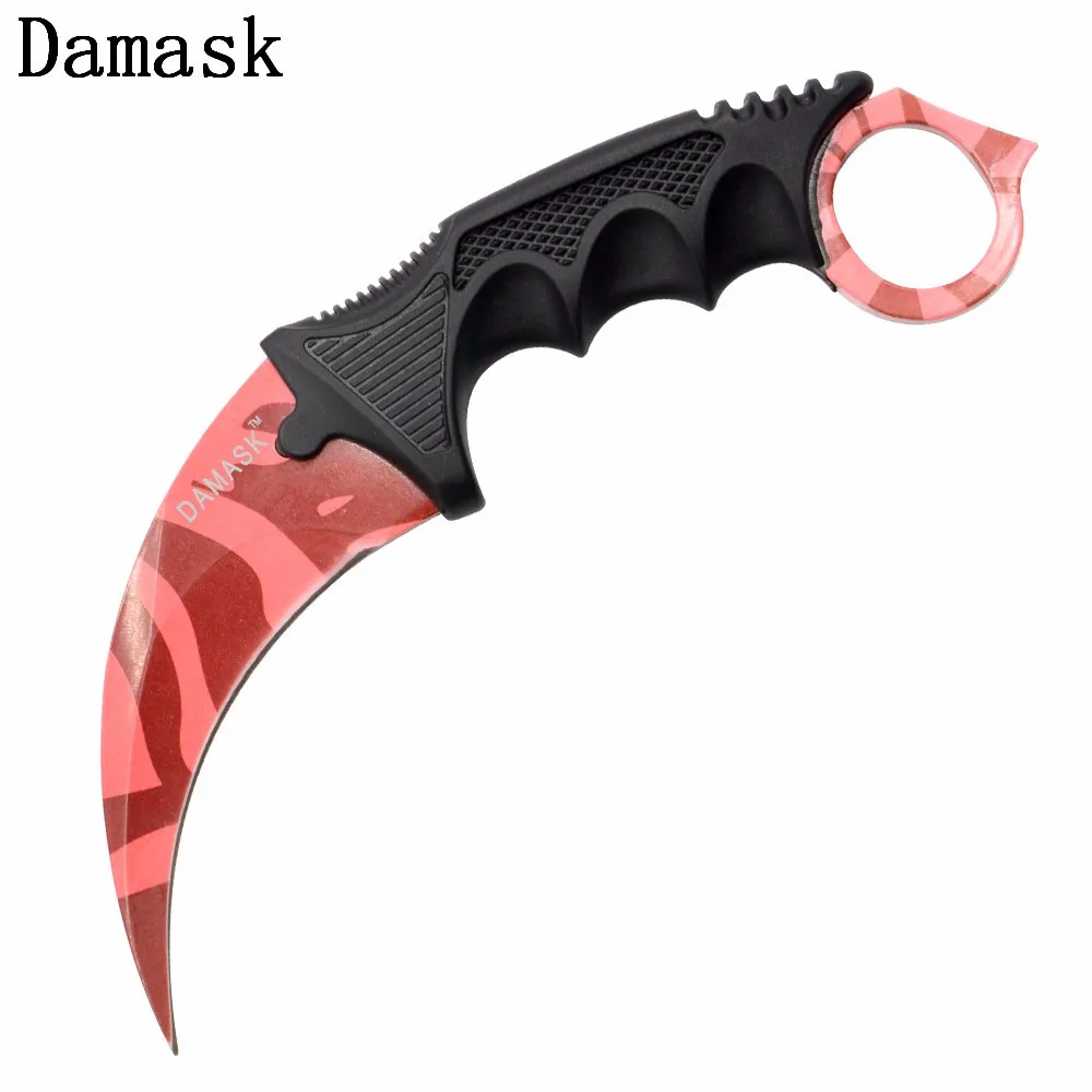 Дамаск Karambit Открытый выживания Ножи csgo Counter Strike Ножи охотничий нож Пластик ручка из нержавеющей стали лезвия