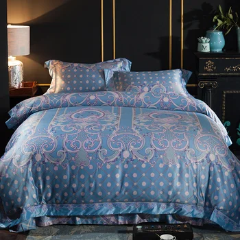 

YeeKin 100% Egyptian Cotton European Style Bedding Sets King Queen Egyptian Ecological Cotton Blue Color Hotel Duvet Cover Sets
