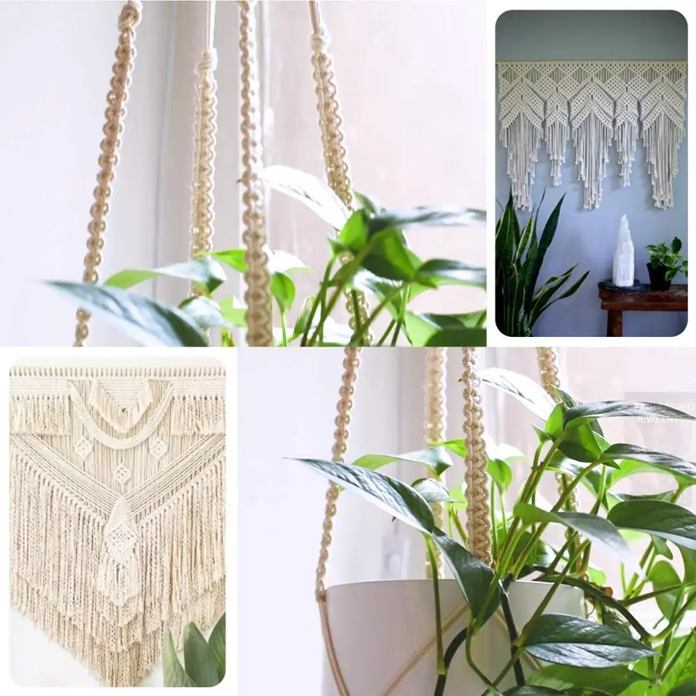 Шнур Macrame натуральный хлопок(4 мм x 100 м) мягкий хлопковый шнурок для ручной работы вешалка для растений, настенный, ремесла, вязание