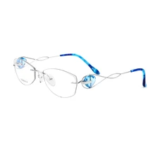 Женские очки прозрачные оправа без стекол с синими бриллиантами, женские очки из титана, размер: 54-17-135мм