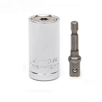 

High Quality ! Universal Wrench Multi Function Ratchet Universal Socket 7-19mm Power Drill Adapter Car Hand Tools Repair Kit