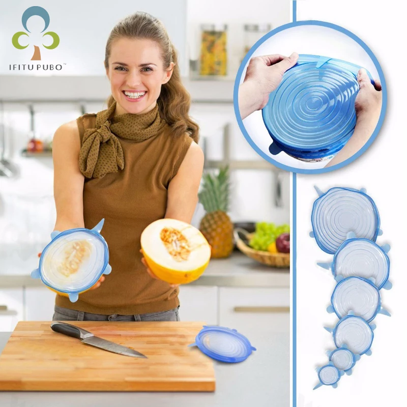 

6PCS Silicone Stretch Lids Universal Lid Silicone Food Wrap Bowl Pot Lid Silicone Cover Pan Cooking Kitchen Accessories WYQ