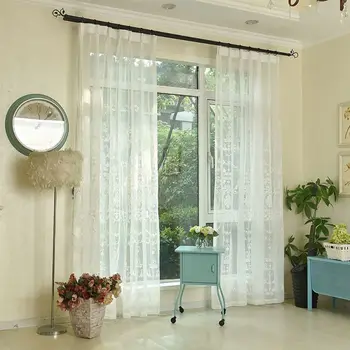 

Solid White Embroidery Tulle Window Curtains Bedroom Curtain Living Room Floral Jacquard Sheer Kitchen Curtains Drapes AB