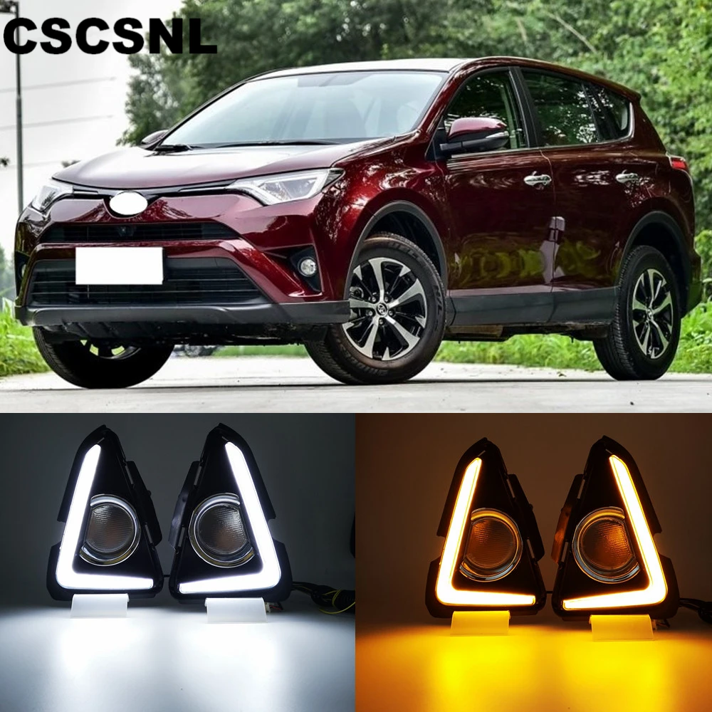 

CSCSNL 1 Set 12V ABS Car LED DRL Daytime Running Light Led Fog Lamp Cover With Trunning Yellow Signal For RAV4 2016 2017 2018