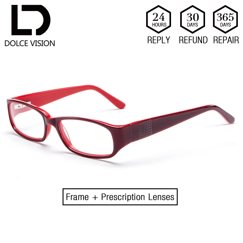 

DOLCE VISION Lady Fashion Myopia Glasses Women Astigmatism Eyeglasses Prescription Lens Red Frame Diopter Spectacles New Design