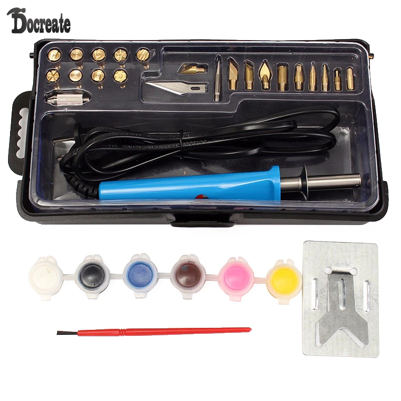 

30W 110V Pyrography Tool Wood Buring Leather Craft Woodburning Pen Iron with 20 Tips
