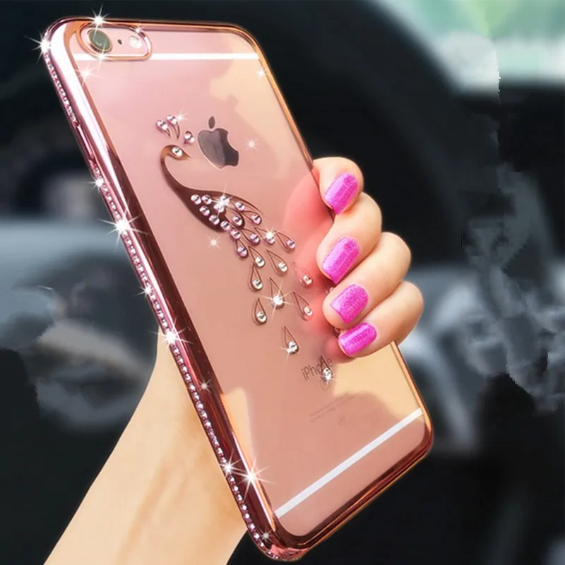 

Luxury Bling Glitter Diamond Phone Case For iPhone 7 7PLUS 6 6S Plus Soft peacock shell Cover Back For iPhone X 10 7 8 Plus Case