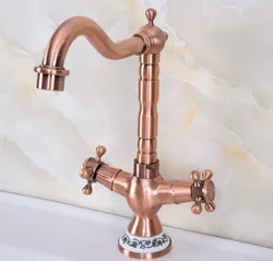 Basin Faucets Antique Red Copper Bathroom Sink Mixer Two Handles Single Hole WC Bathroom Faucet Brass Hot and Cold Tap anf613