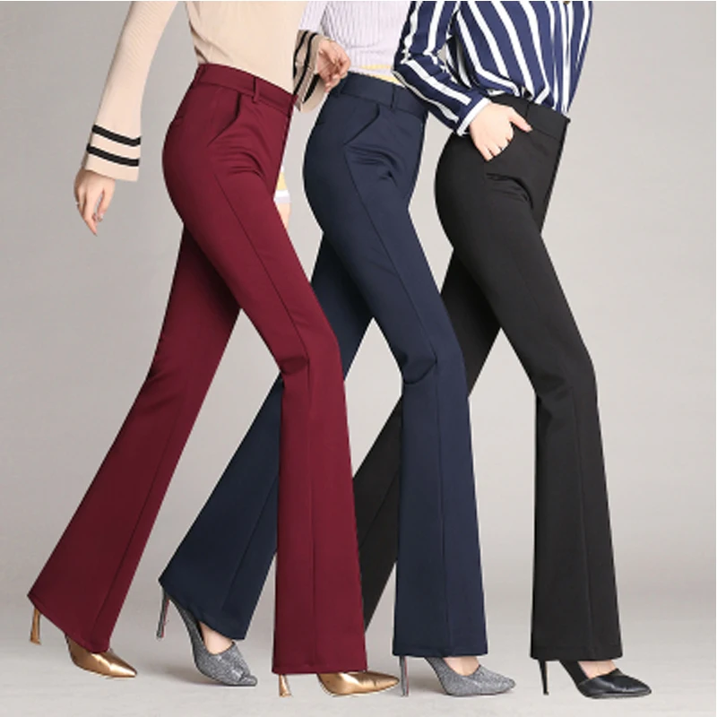 

2018 Autumn European Style Plus Size 4XL Women Trousers Flare Suit Pants High Waist Button Fly Ladies Straight Brand