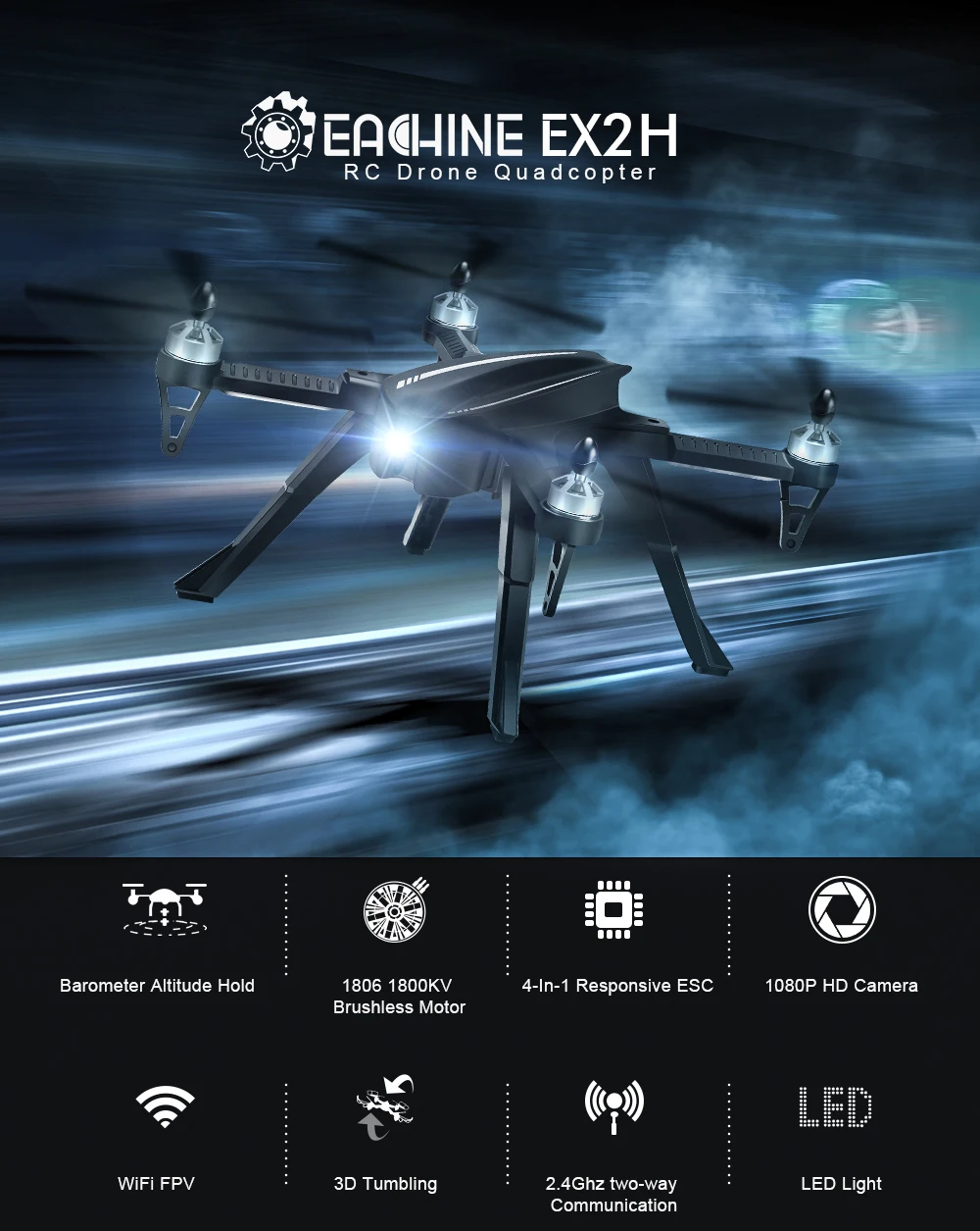 Eachine EX2H 2,4G 6CH бесщеточный WiFi FPV RTF с 720 P/1080 P HD камерой удержание высоты RC Дрон Квадрокоптер