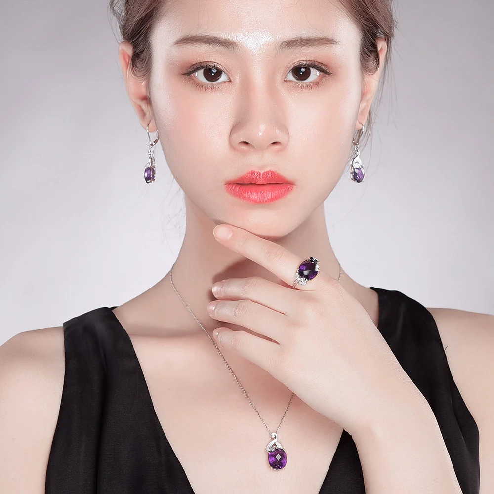 L & zuan 7.69ct натуральный аметист кулон Настоящее серебро 925 пробы ювелирные изделия