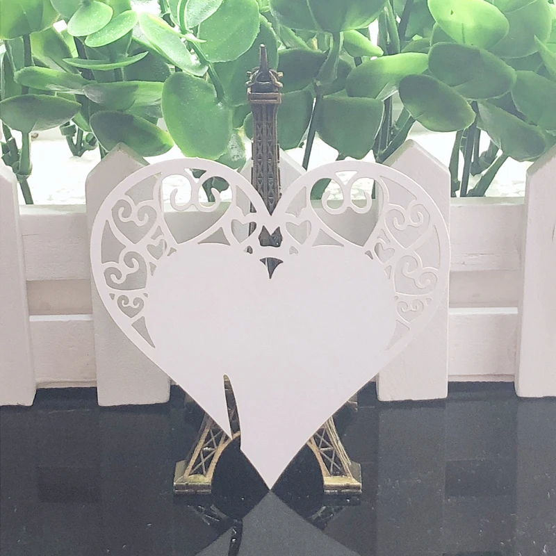 

10Colors 50pcs Heart Shaped Laser Cut Place Card Cup Card Table Mark Wine Glass Cards For Wedding Christmas Birthday Party Decor
