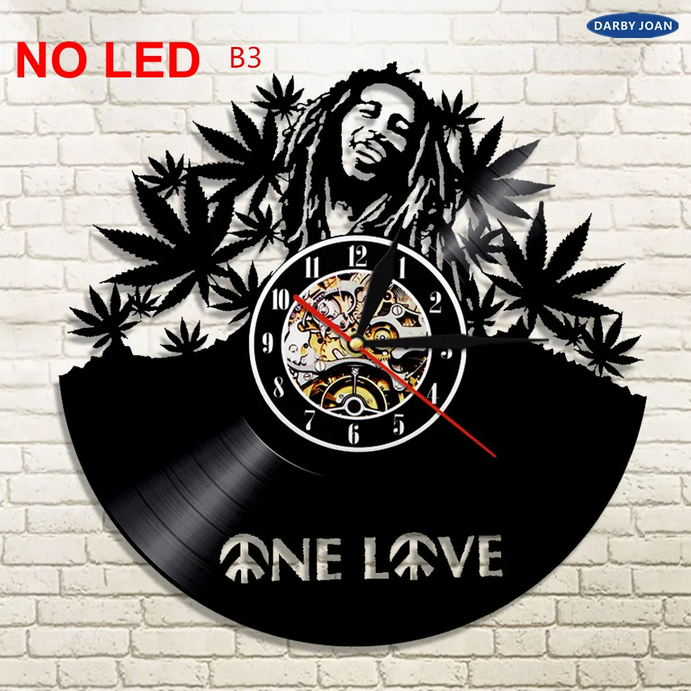 Bob Marley One Love For Reggae Lover Vinyl Clock Led Light Vintage LP Record Handmade Gift Decorative Silhouette Lamp