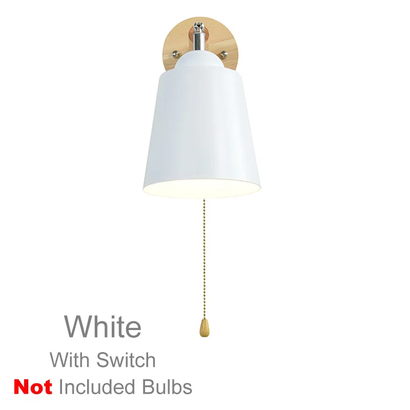 Деревянный настенный светильник s прикроватный настенный светильник с выключателем настенный светильник современный настенный светильник для спальни скандинавский macaron рулевая головка - Цвет абажура: White-With Switch