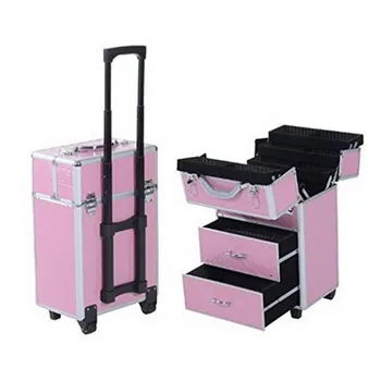 

4 Tier Lockable Cosmetic Makeup Train Case with Extendable Trays Pink