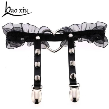 

2018 New Harajuku Gothic Heart Rave Holographic Fetish Leg Belt Lace Harness Body Bondage Stocking Suspender Women Straps