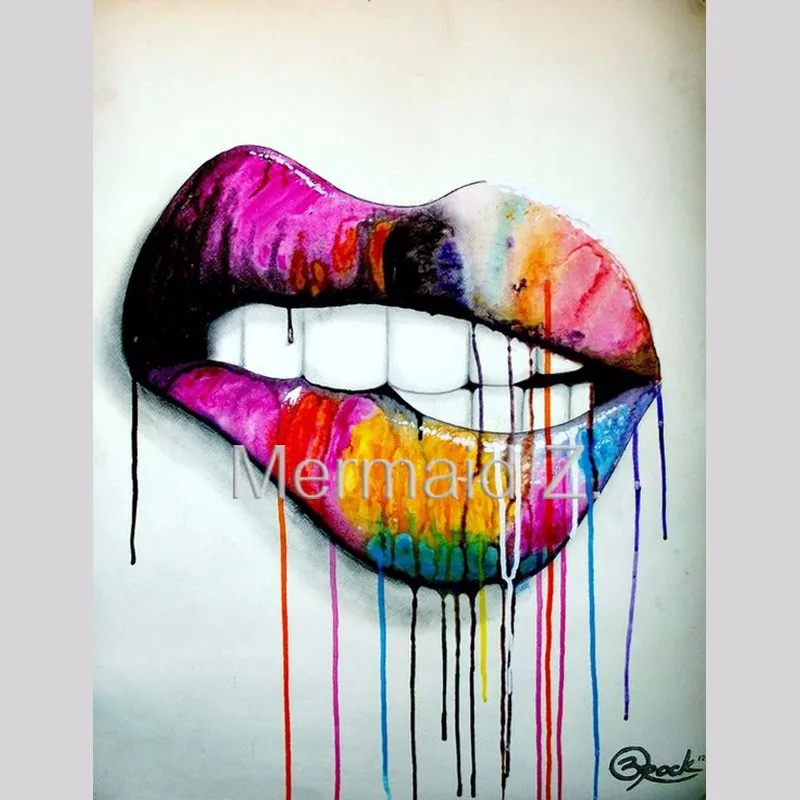 

Hot Selling Artist Designed Hot Sexy Abstract Lip color Oil Painting On Canvas Handmade Beauty Photo Oil Paints