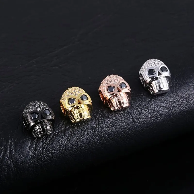 

Punk Skull Charm Zircon Beads Micro Inlay Copper Jewelry Findings For DIY Handmade Making Bracelet Necklace Connector Pendants