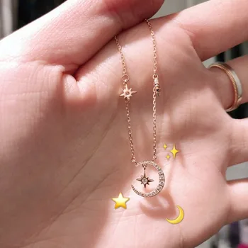 

Fashion jewelry Mother's Day moon Star crystal from Austrian S925 silver mother's day fashion necklace drop ochre personality