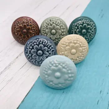 Mix Vintage Look Emboss Design Ceramic Knobs Door Handle Colorful Cabinet Drawer Cupboard Pull Kitchen Furniture Hardware 1pcs