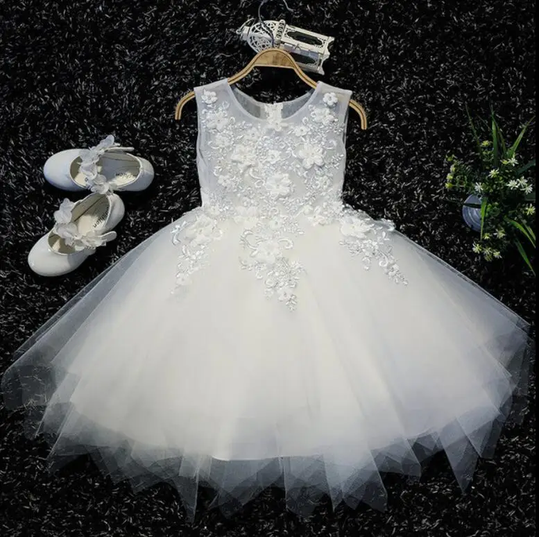 Appliques Beads Tulle Flower Girl Dress For Wedding Party Christmas Kids Princess Birthday Prom First communion Gowns | Детская одежда