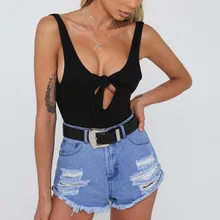 Women sleeveless bandage tank bodysuit sexy bow tie black white jumpsuit female backless punk rompers overalls
