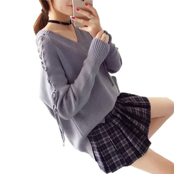 

2017 Autumn Winter Women's Knitted Sweaters Pullovers Hollow Out Vintage V-neck Loose Warm Pullover Christmas Sweater MA0058