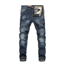 Для Мужчин's джинсы для женщин Классический прямой стрейч темно синий бизнес повседневное джинсовые узкие брюки поцарапанные длинные