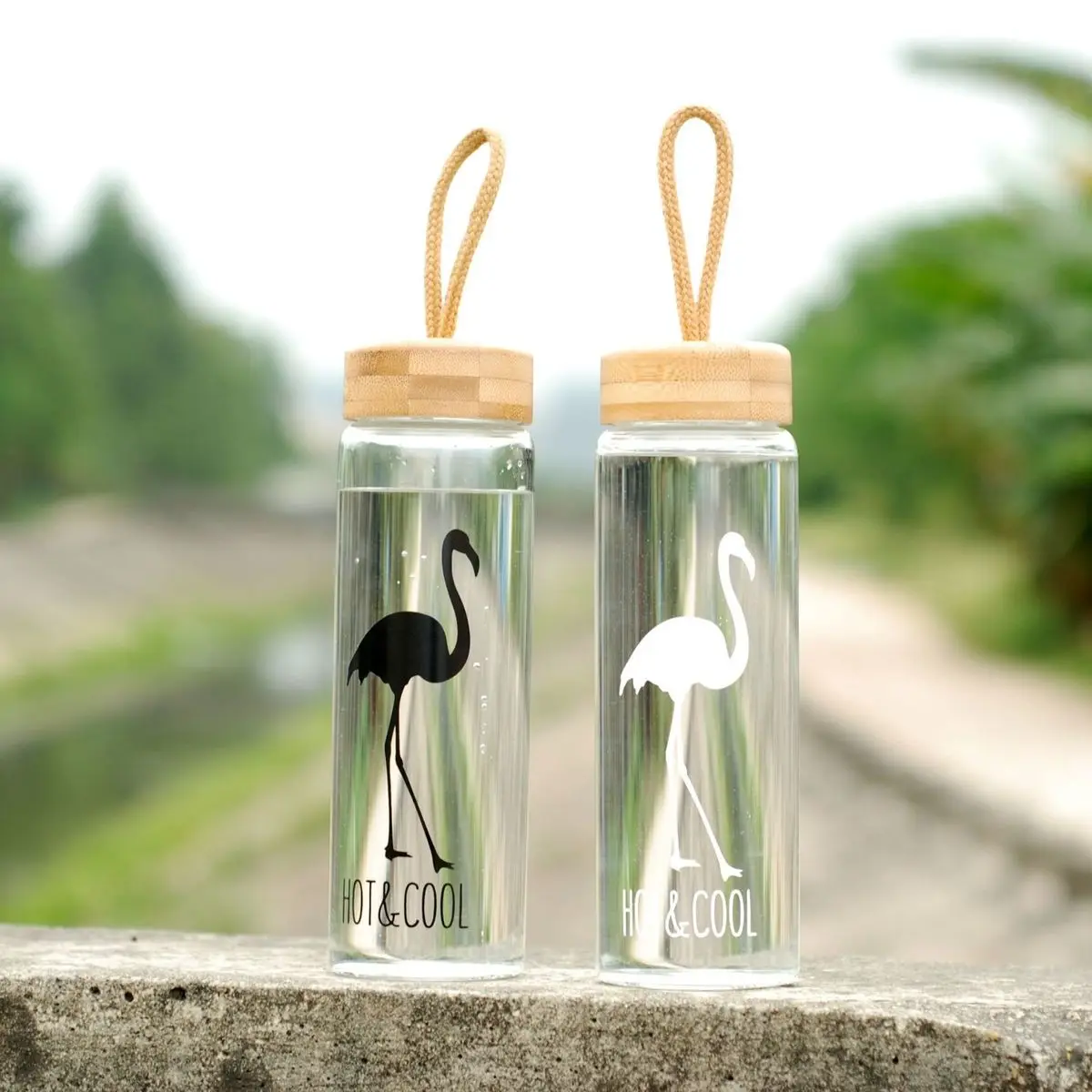 

450 Ml Glass Water Bottles With Bamboo Lid Rope Straight Drink Hiking Creative My Bottle Drinkware Clear Brief Portable