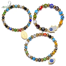 Nextvance – Bracelet extensible pour les yeux turcs bleus en strass, porte-bonheur, Protection des yeux maléfiques, chapelet pour cadeau ethnique unisexe