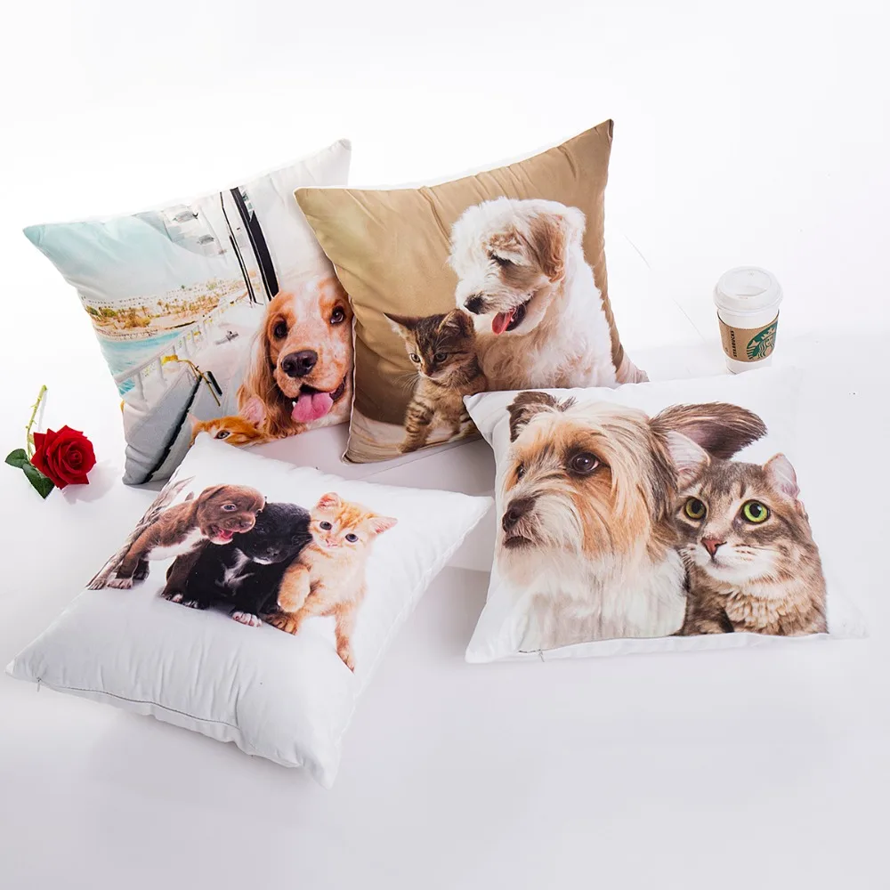 

3D Animal Cat and Dog Pattern Cushion Cover Green Printing and Dyeing Process Office /living room/bedroom Decorative Pillow Case