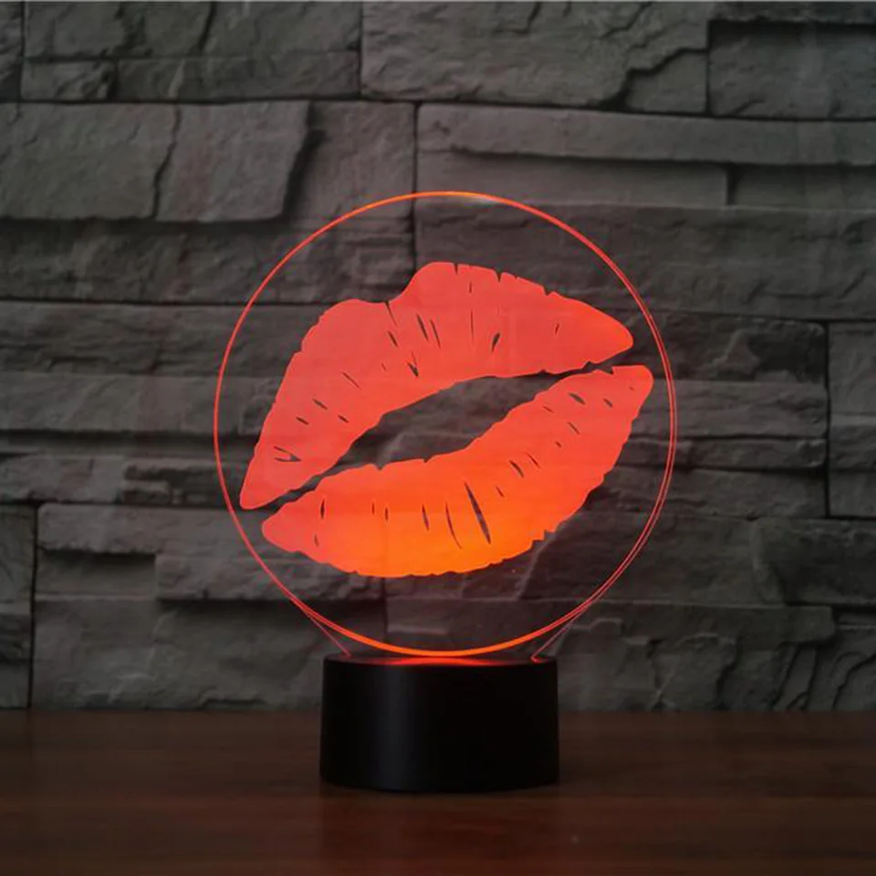 Креативная форма губ ночник 3D LED визуальный красочный поцелуй настольная лампа USB