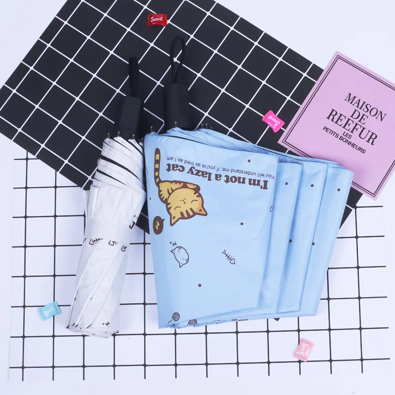 YADA 2019 Cartoon Cats&Fish Umbrella Sunny Rain Women uv Animal Cats Umbrella For Women Windproof Manual Folding Umbrellas YS660