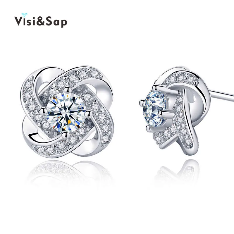 

Visisap Twist earrings for women Vintage jewelry Wedding engagement earring For Lady AAA cubic zirconia White Gold color VSE045