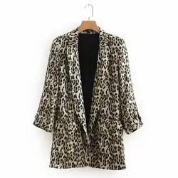 LANMREM 2019 Новая мода весна Леопард зубчатый повседневное офисные Стиль пиджаки для женщин Женская с длинным рукавом Куртка YE59409