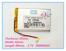 Trasporto libero batteria Ai Polimeri di 5000 mah 3.7 V 105080 casa intelligente MP3 altoparlanti Li-Ion batteria per dvr, GPS, mp3, mp4, telefono cellulare, altoparlante