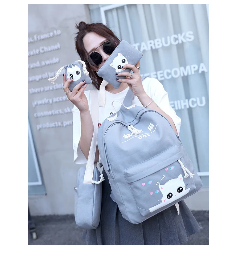 Fashion female backpack 5 Pcs/set Casual Rucksack Women School Backpacks Schoolbags School For Girl Teenagers Canvas Backpack