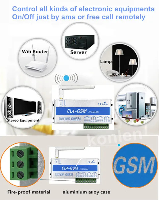 4 канала GSM реле дистанционного управления Переключатель SMS управление Лер ворота гаража открывания двери Мотор Занавес водяной насос умный дом автоматизация